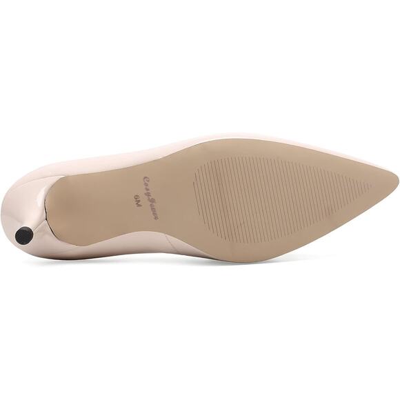 New CosyFever Women Size 7.5W Wide Tan 2.6" Heel Pointed Toe Slide On Pump Shoes - Picture 3 of 6